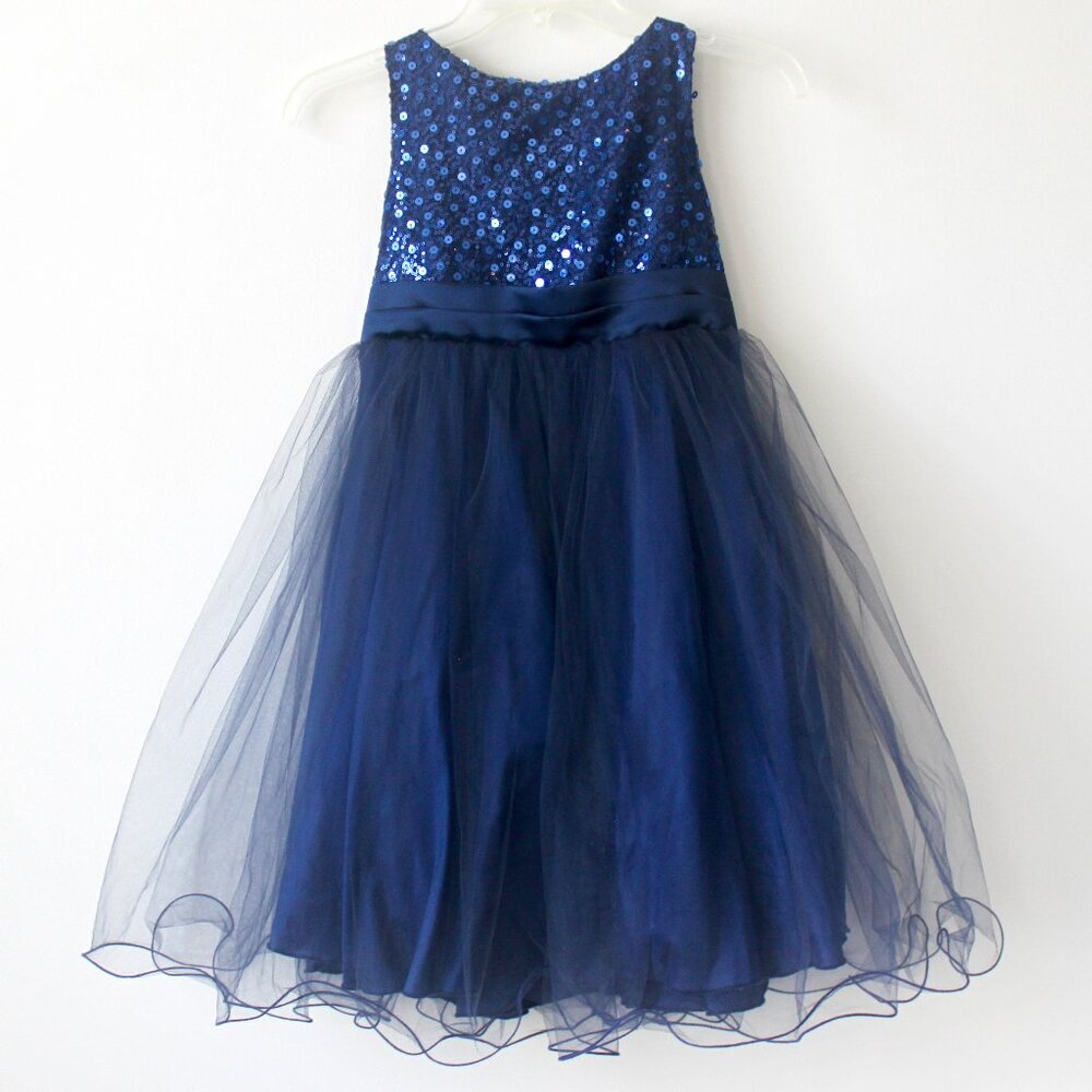 Kid's Dream Navy Blue Sequin Curly Tulle Sleeveless Knee-Length Party Dress 8-10